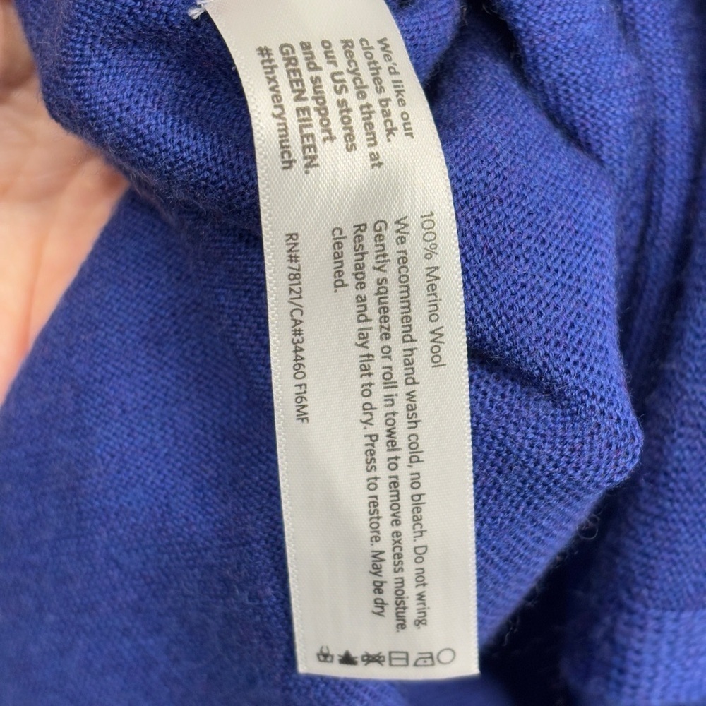 NWT Eileen Fisher Bateau Neck Box Top 100% Merino Wool 2X Blue Tunic Step Hem - Picture 4 of 7